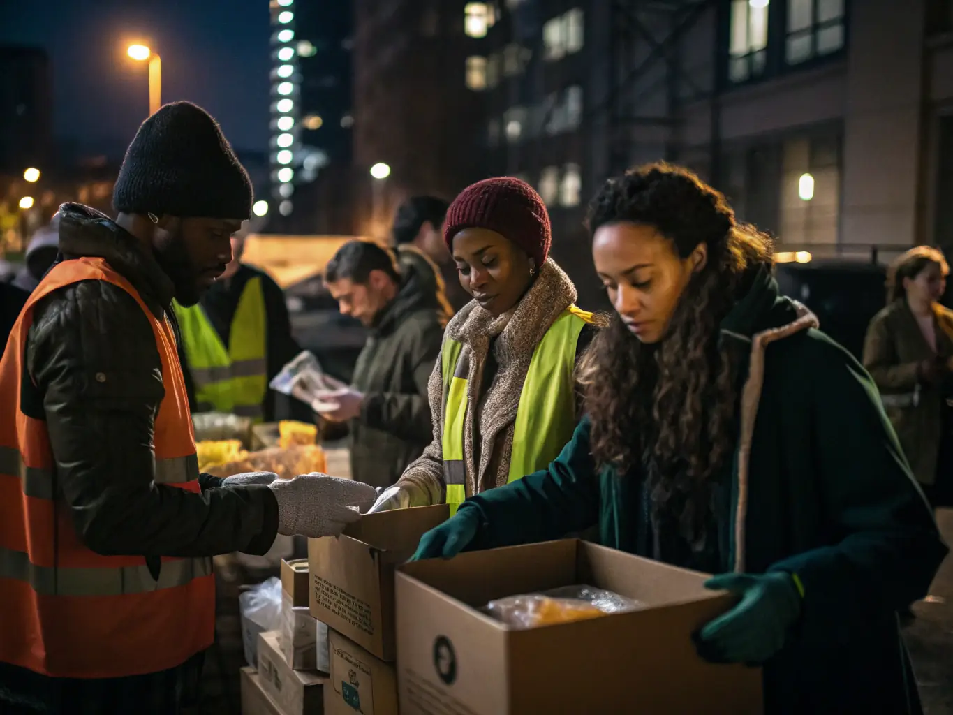 A photograph capturing a community event organized by SESAM-MBOUR, showing volunteers and community members working together on a project to benefit the Saint-André parish. The image should convey a sense of unity, purpose, and positive impact.
